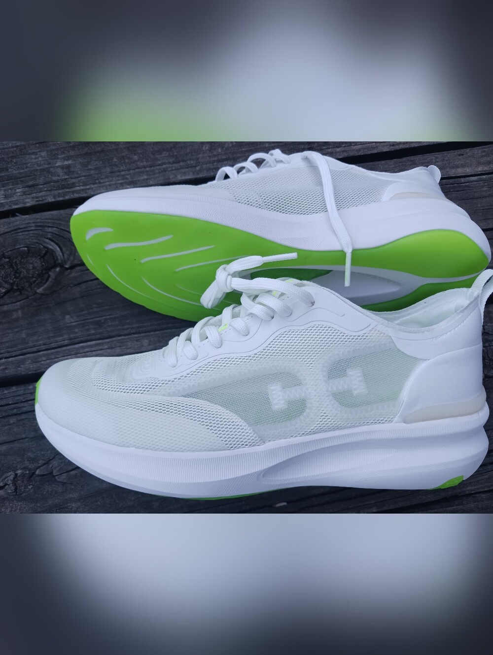 Women's Sam Edelman White Lightweight Sneakers with Lime Green Soles